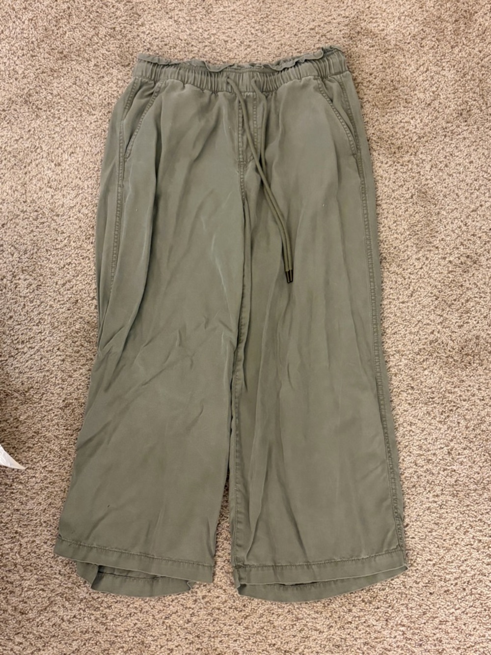 LOFT Olive Green Drawstring Wide-Leg Jogger Pants